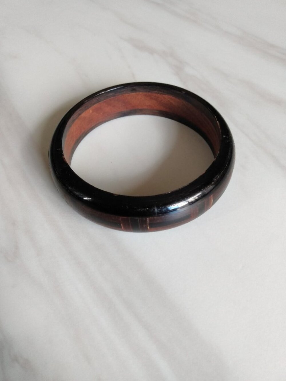 Vintage Wood Inlaid Bangle Bracelet Marquetry Jewelry - Picture 3 of 14